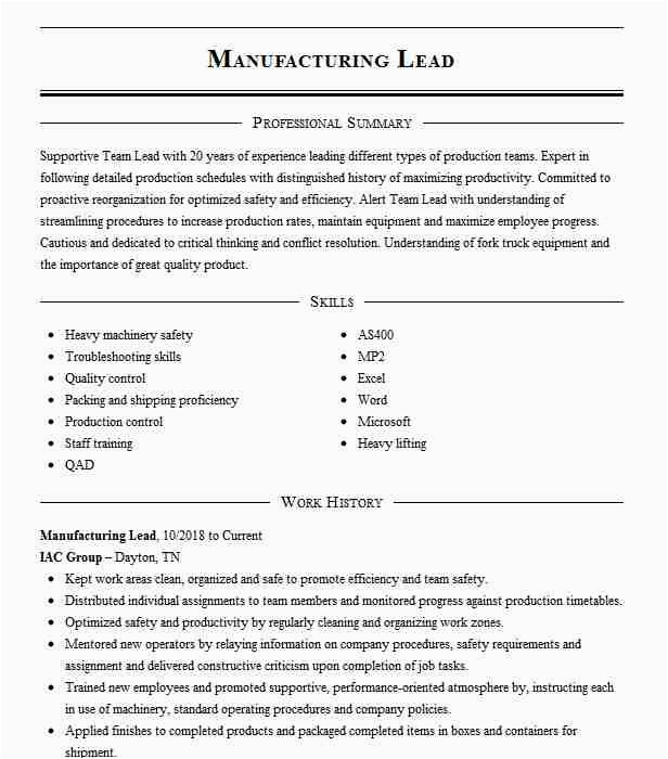 Sample Resume for Pharmaceutical Manufacturing Technician Lead Manufacturing Technician Resume Example Dey L P Mylan