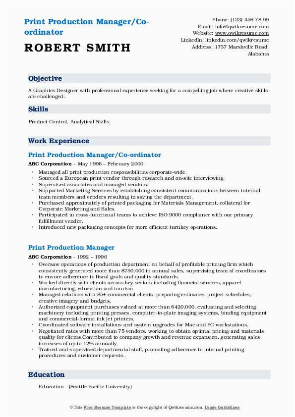 Sample Resume for Print Production Manager Print Production Manager Resume Samples