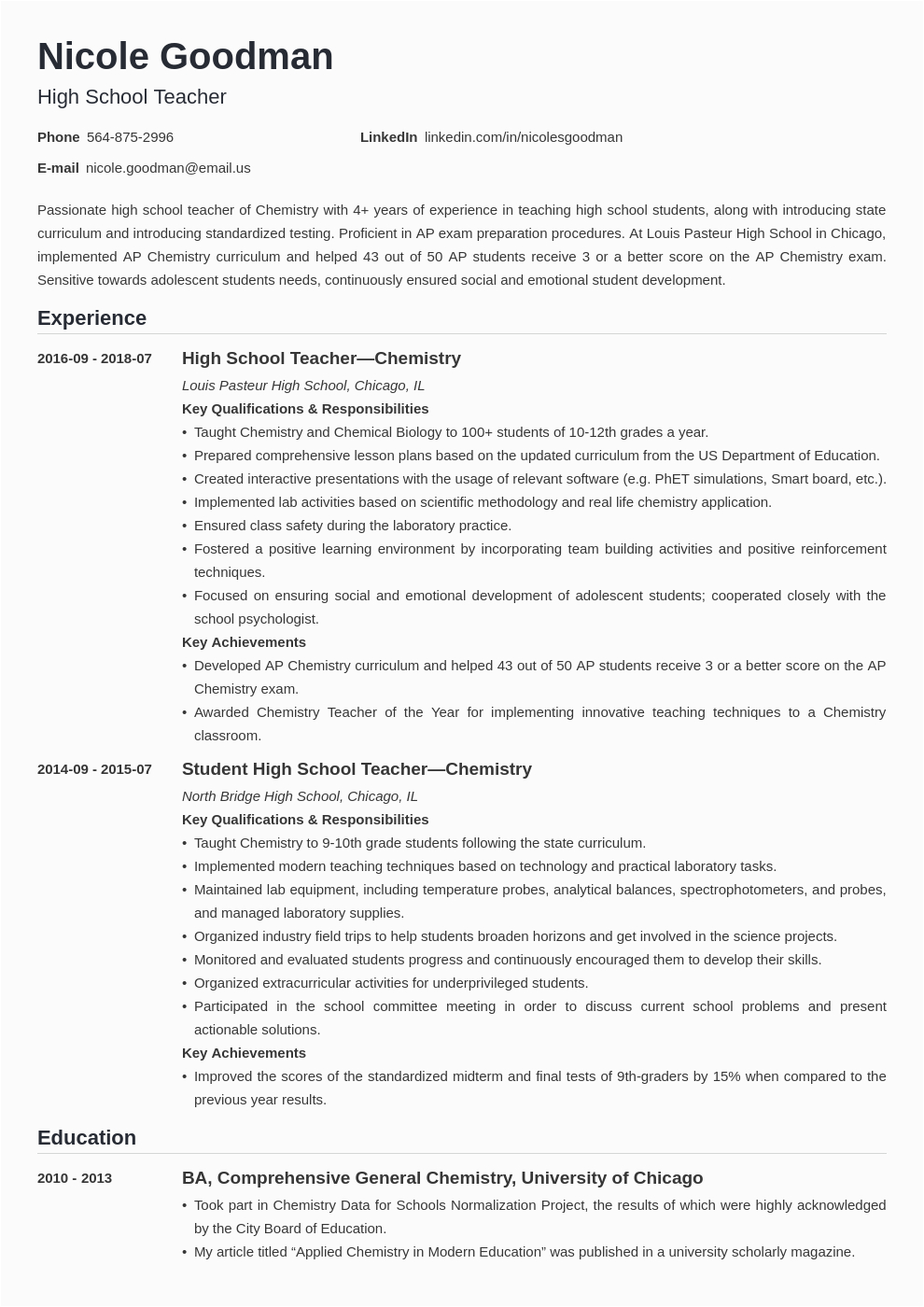 Sample Resume for Private School Teacher High School Teacher Resume Examples Template & Guide