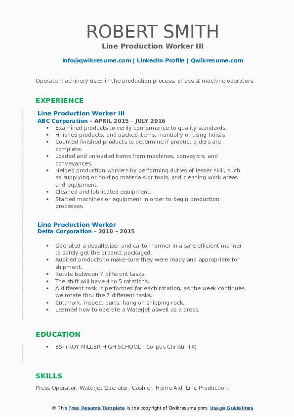 Sample Resume for Production Line Worker Line Production Worker Resume Samples