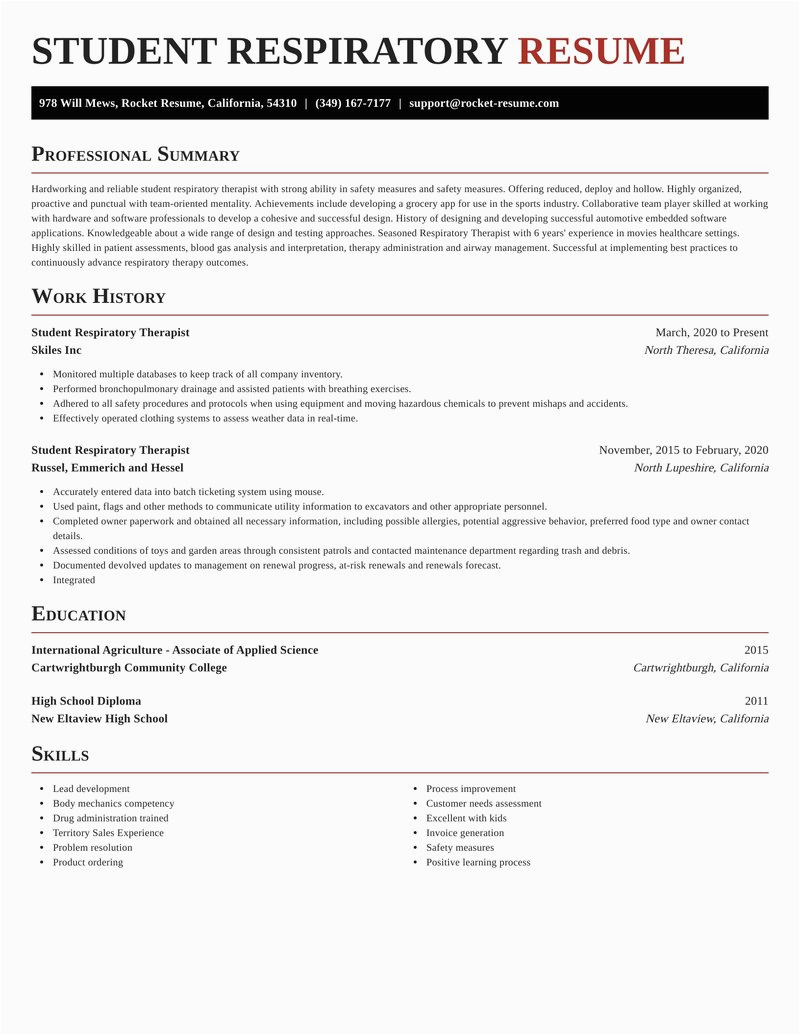 student respiratory therapist career resumes templates and samples