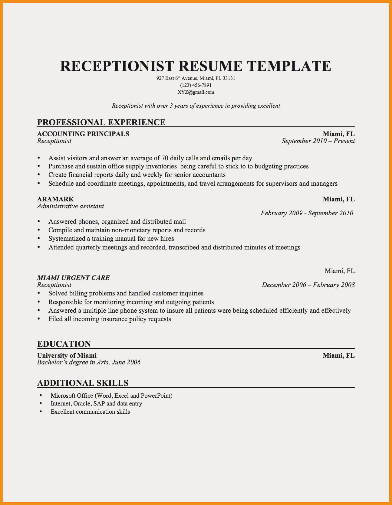 11 12 resume receptionist sample