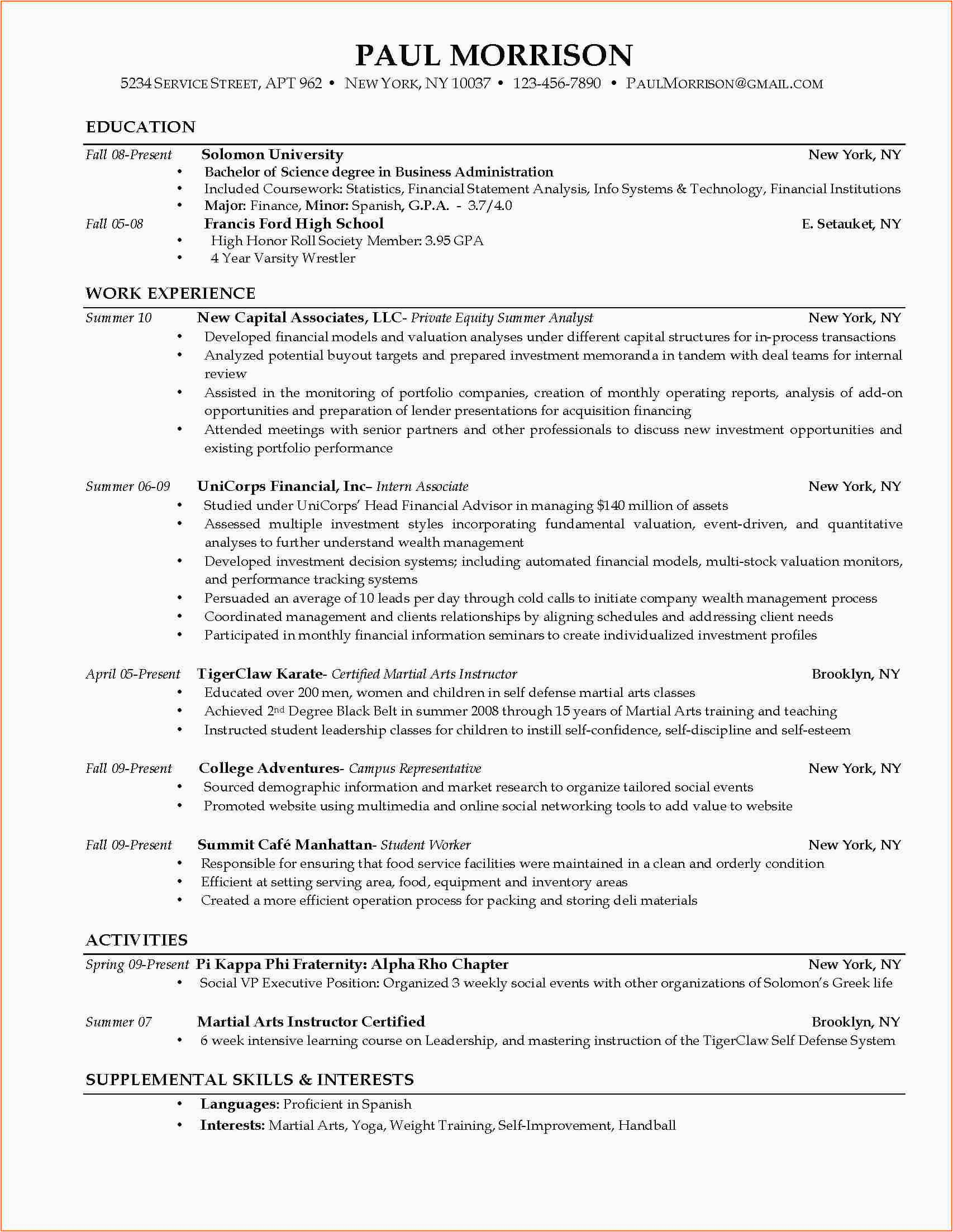 current college student resume 2570