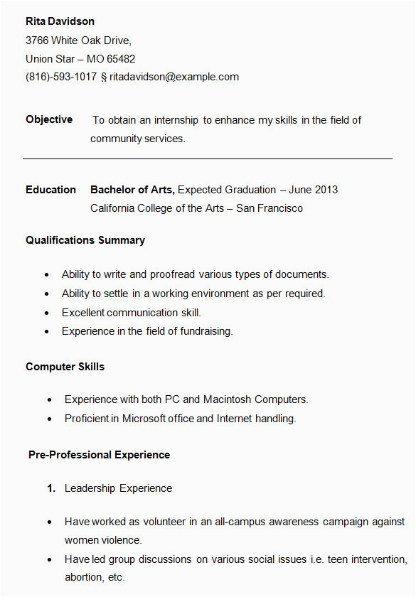 college student resume template