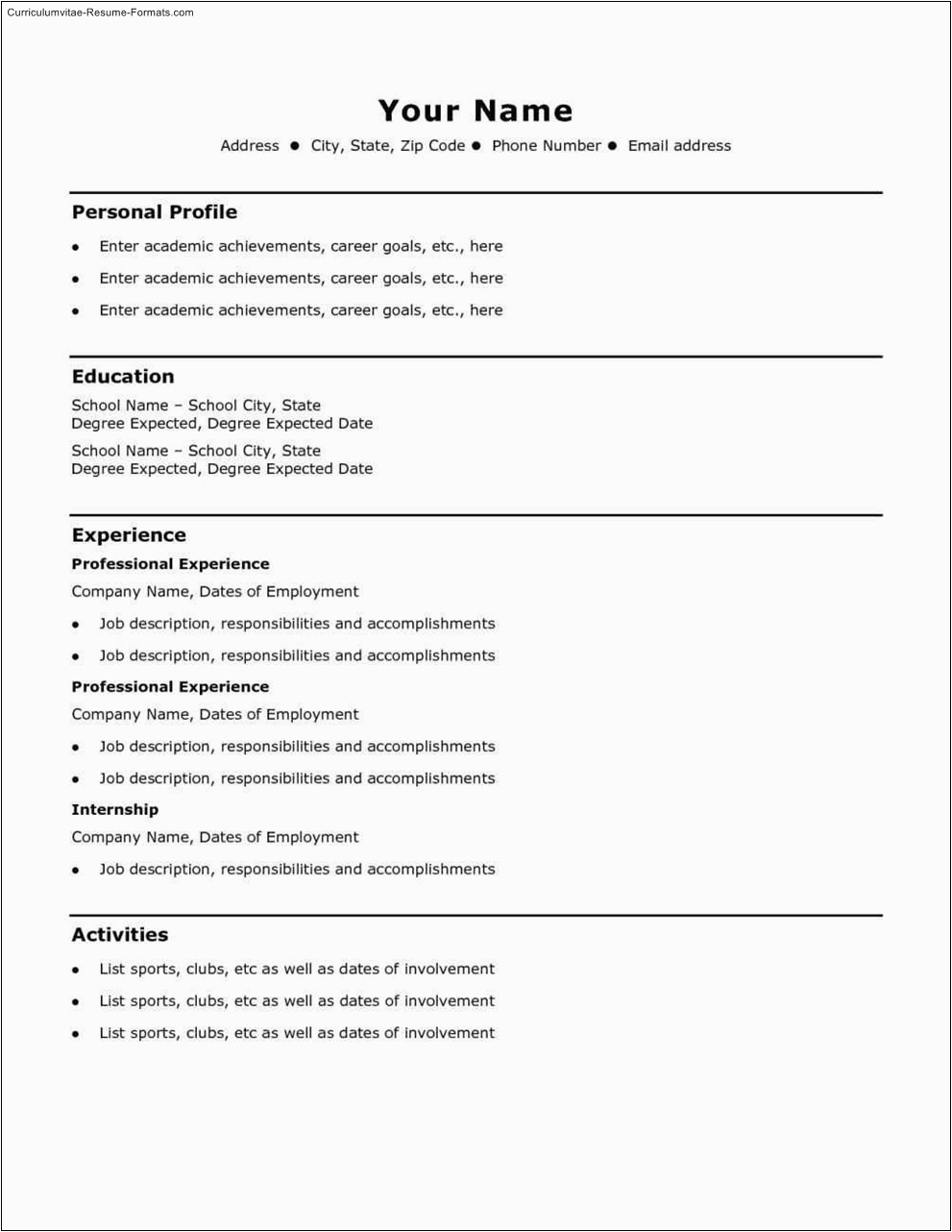Simple Resume Template with Picture Free Download Basic Resume Template Download