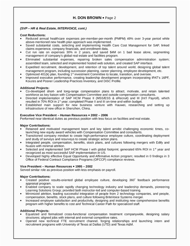 bination vp of human resources resume templates and samples page2