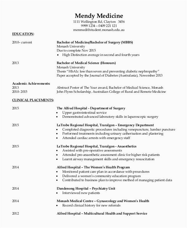 resume format for freshers medical