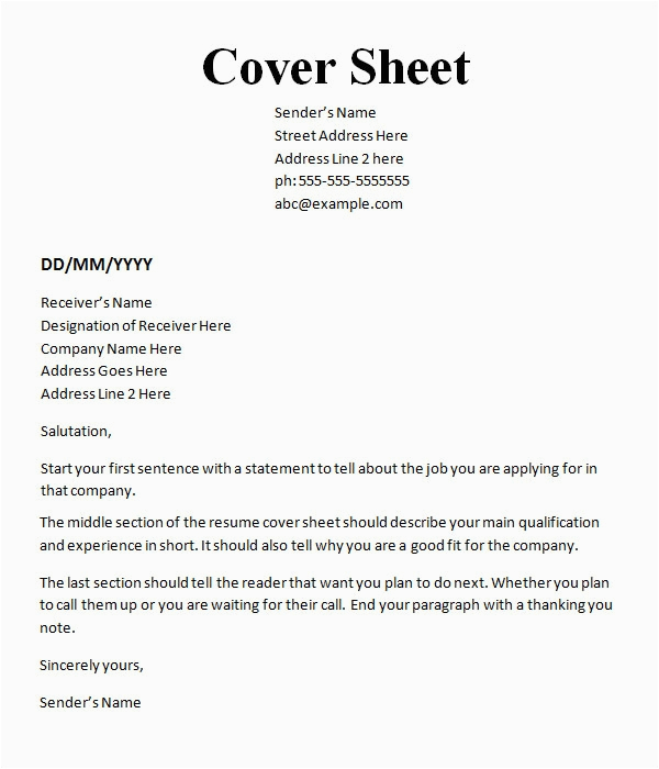 Free Cover Sheet Template for Resume Free 9 Cover Sheet Templates In Ms Word