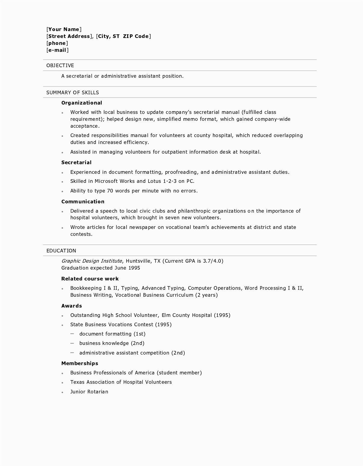 resume examples for high school graduate