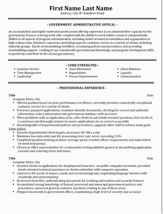 administrative official resume sample