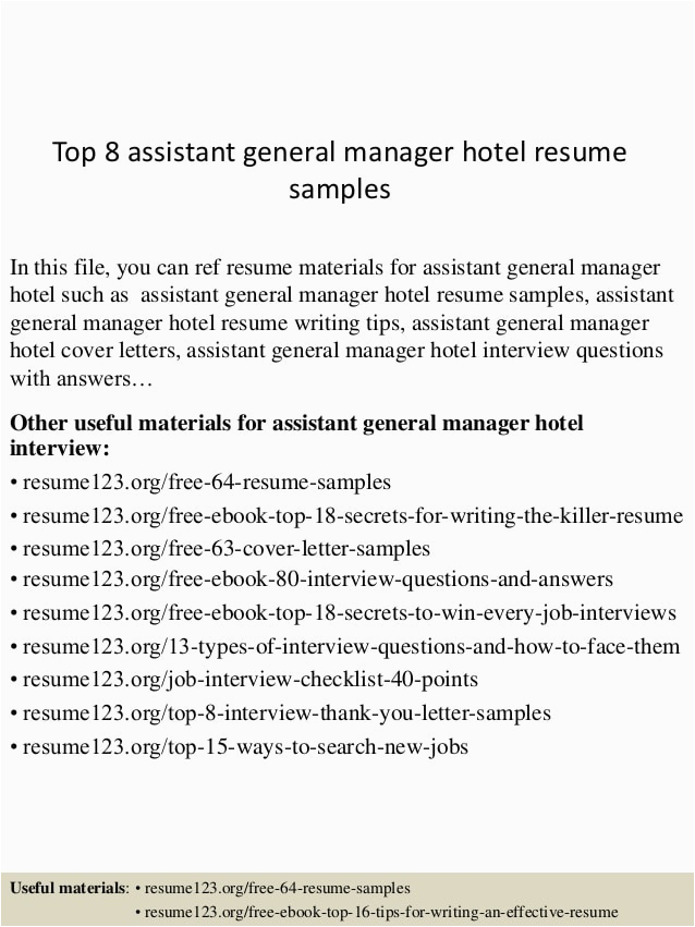 top 8 assistant general manager hotel resume samples