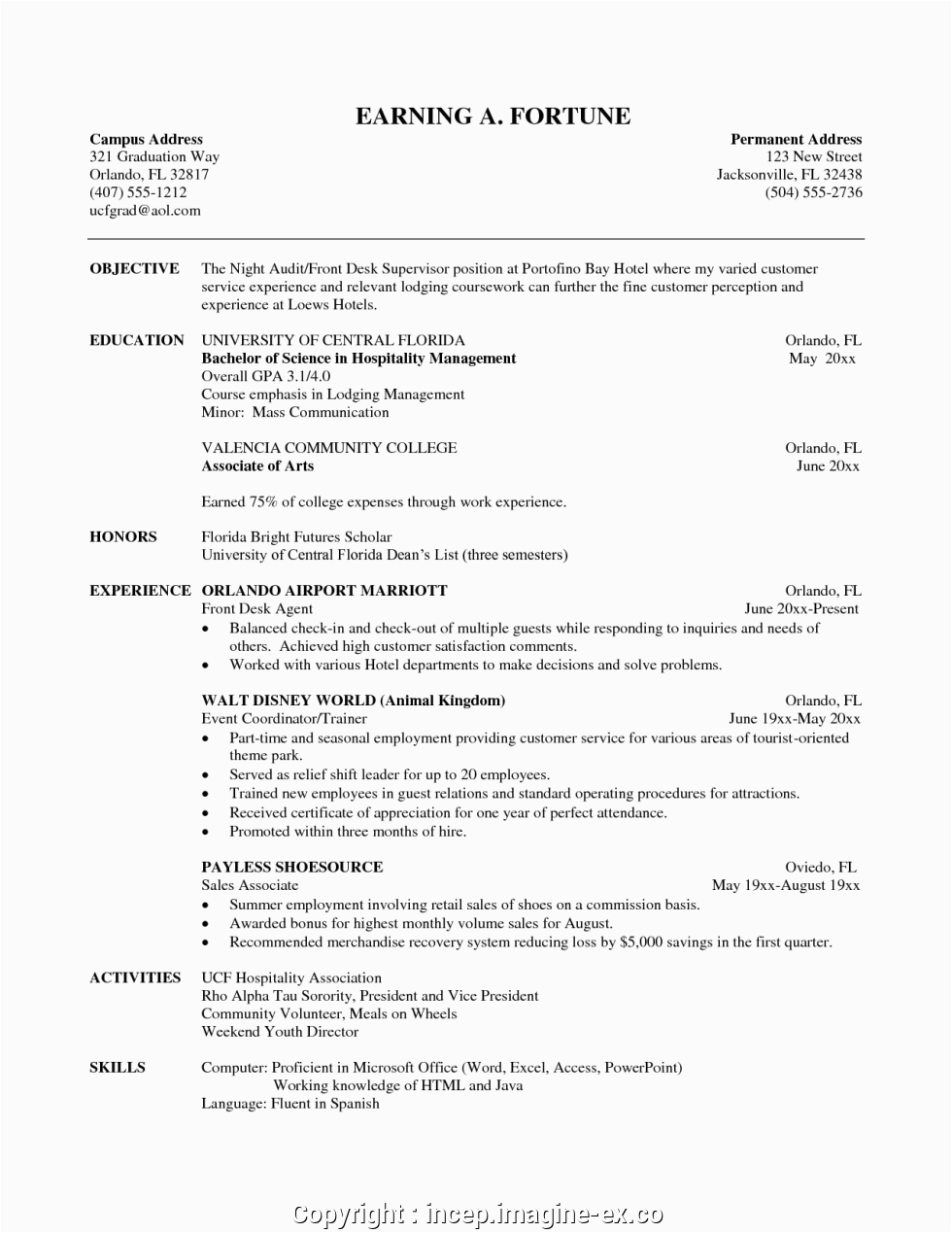 free hotel front office manager resume sample