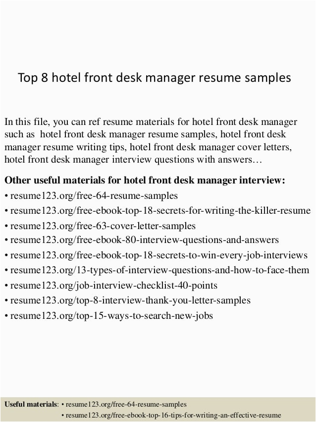 top 8 hotel front desk manager resume samples