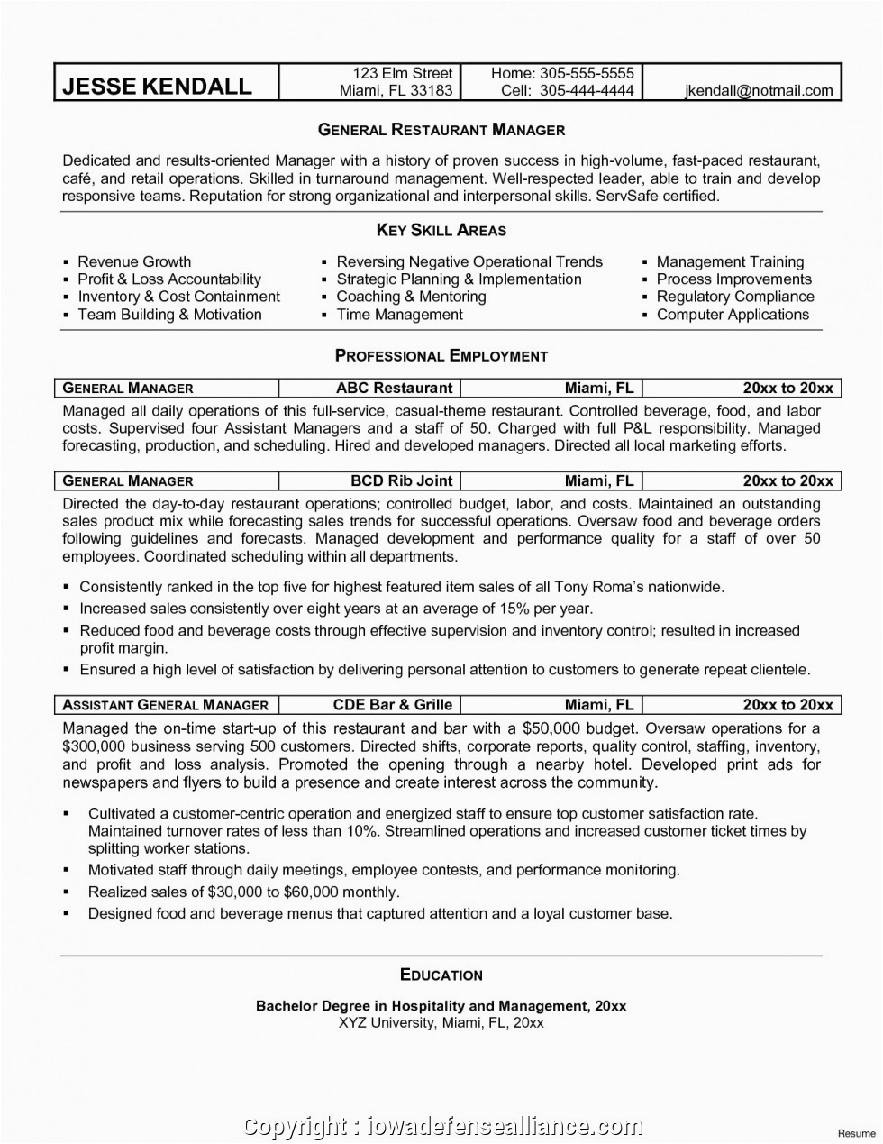 make general manager resume pdf