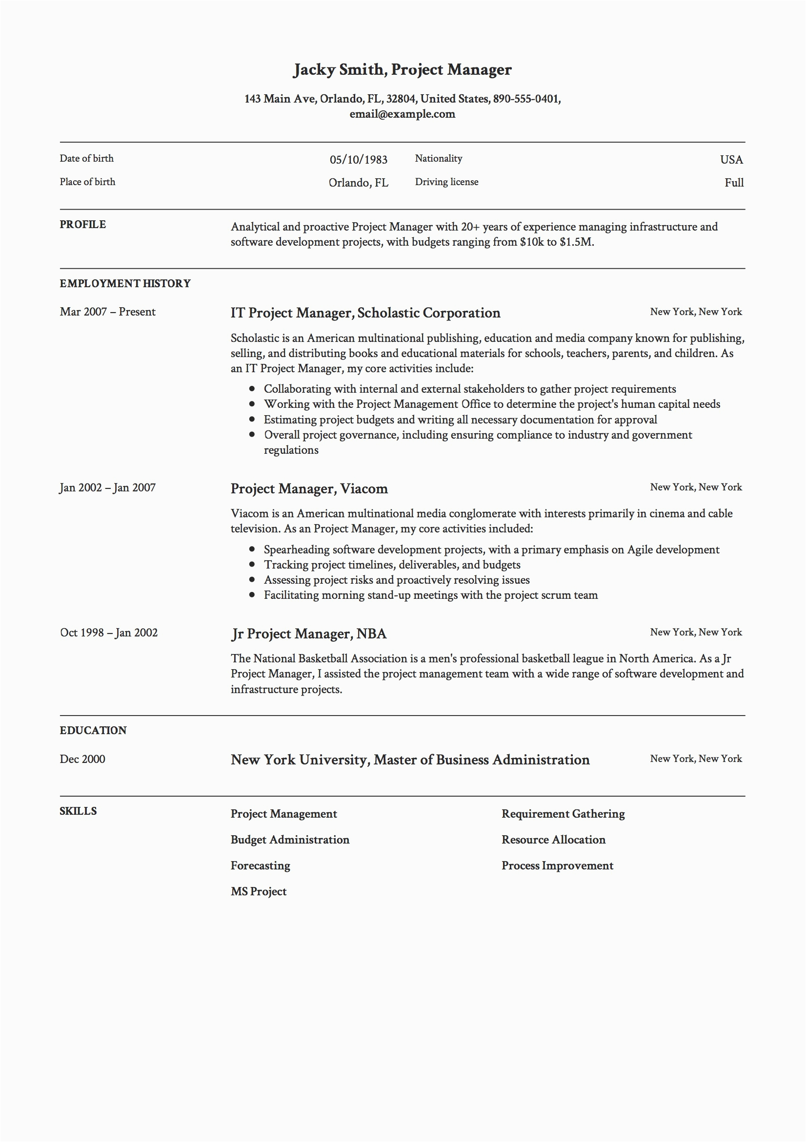 It Project Manager Resume Template Free Download 76 Free Resume Templates [2021] Pdf & Word Downloads