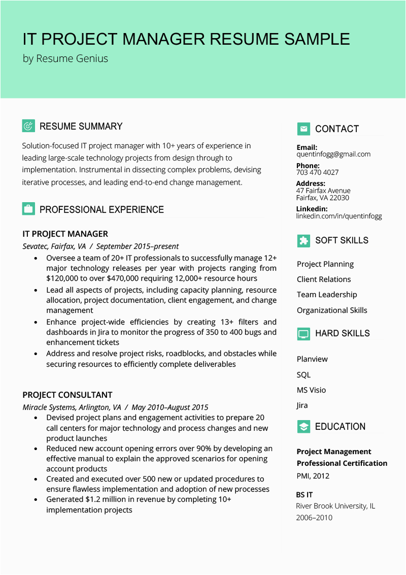 It Project Manager Resume Template Free Download It Project Manager Resume