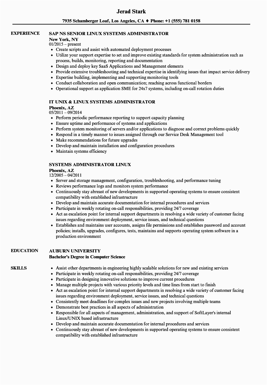 systems administrator linux resume sample
