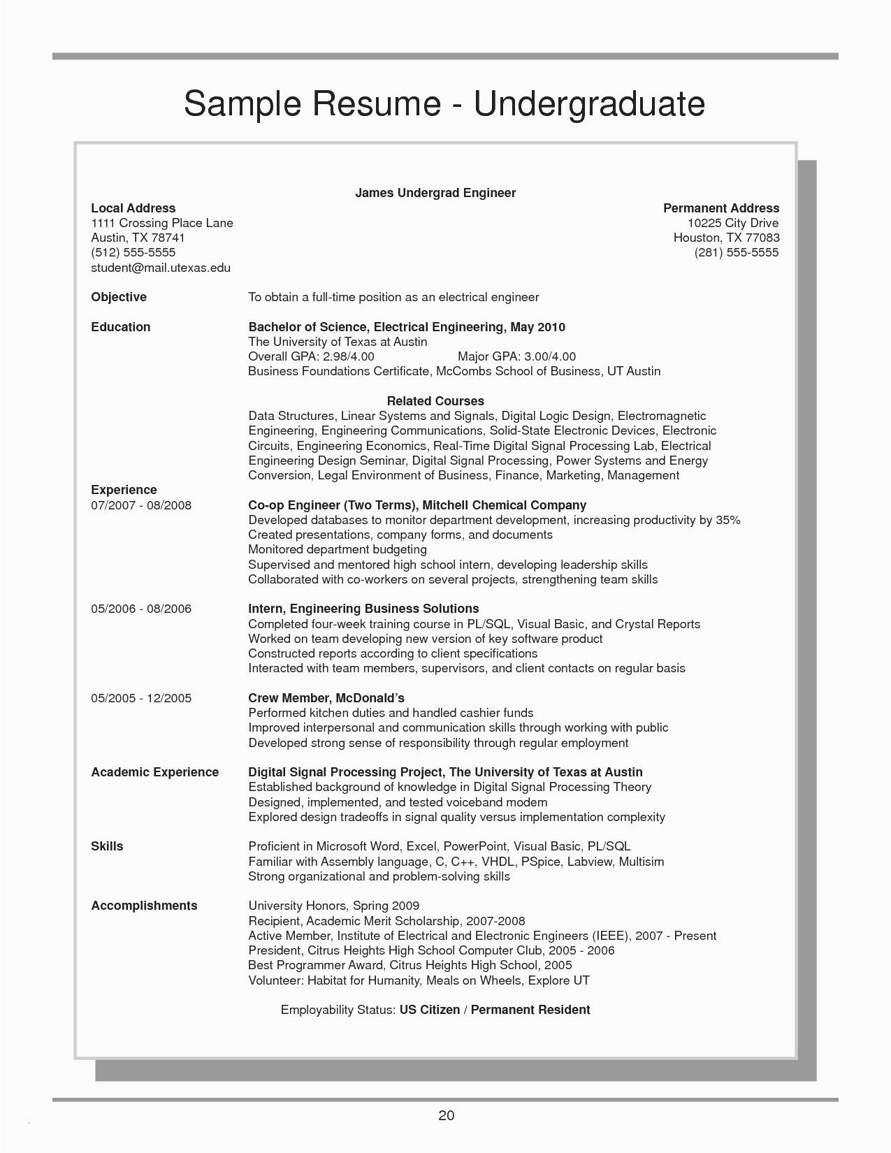 mc bs school of business resume template
