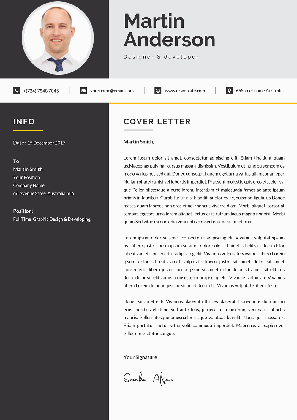 modern cover letter design