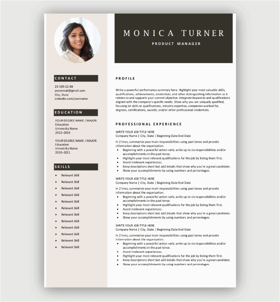 free professional resume template brown