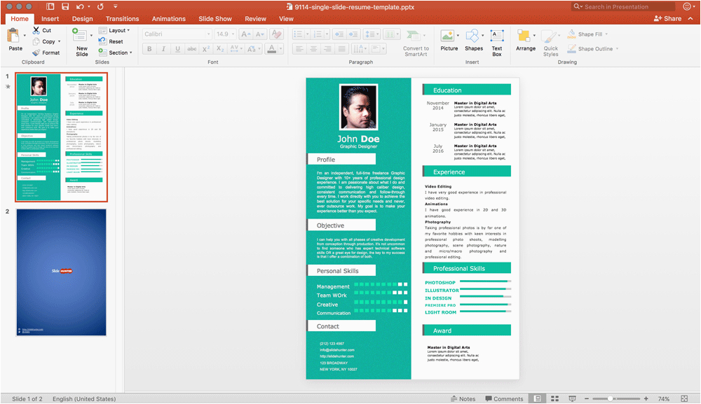 single slide resume template powerpoint