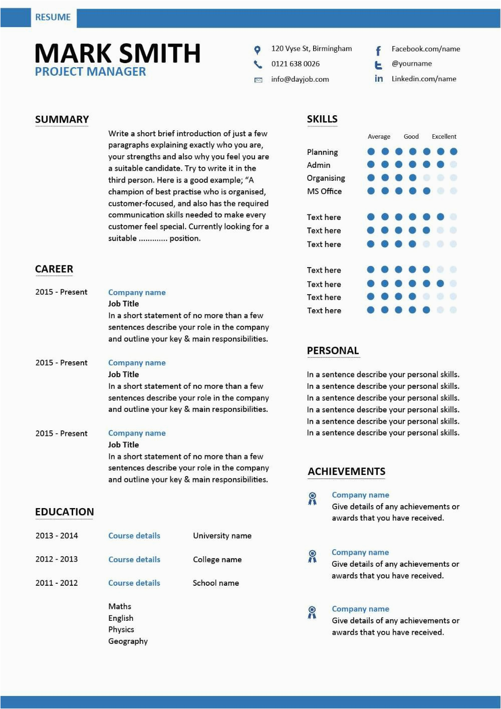 modern project manager resume 1 templates 3053
