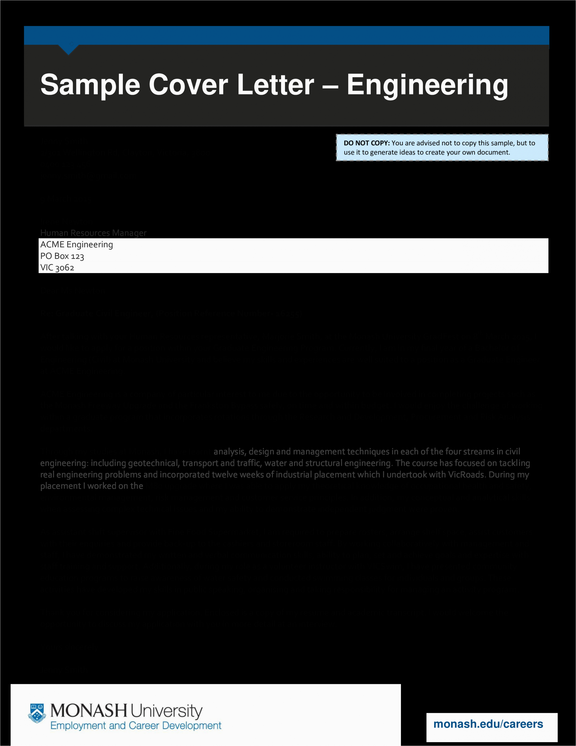 engineering resume cover letter sample