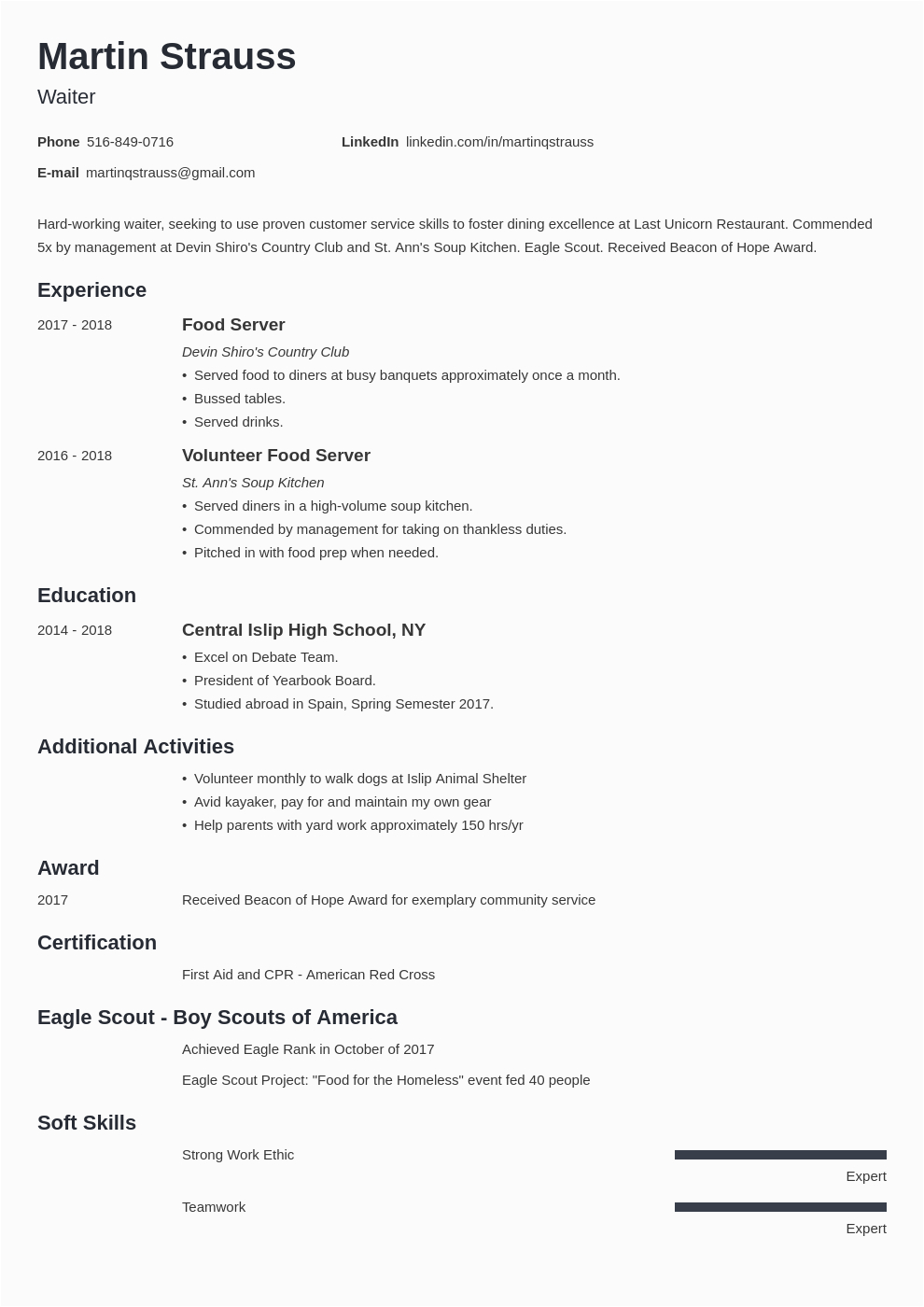 grade 10 teenager high school student resume with no work experience