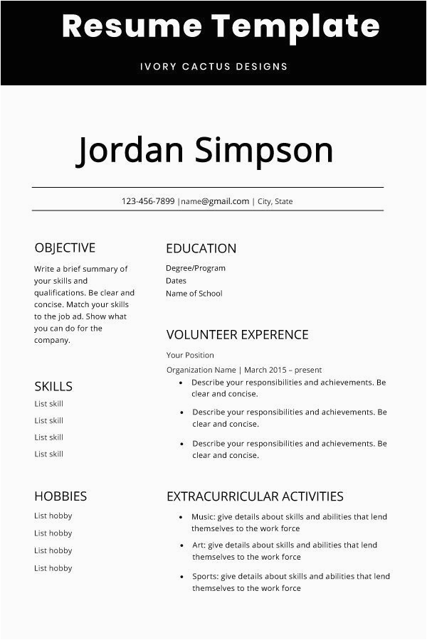 internship cv template for students