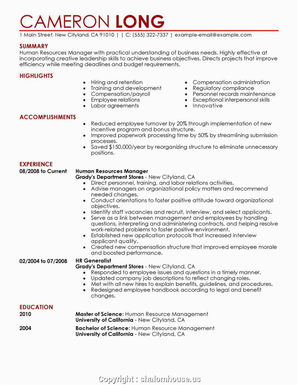 simple human resource officer resume