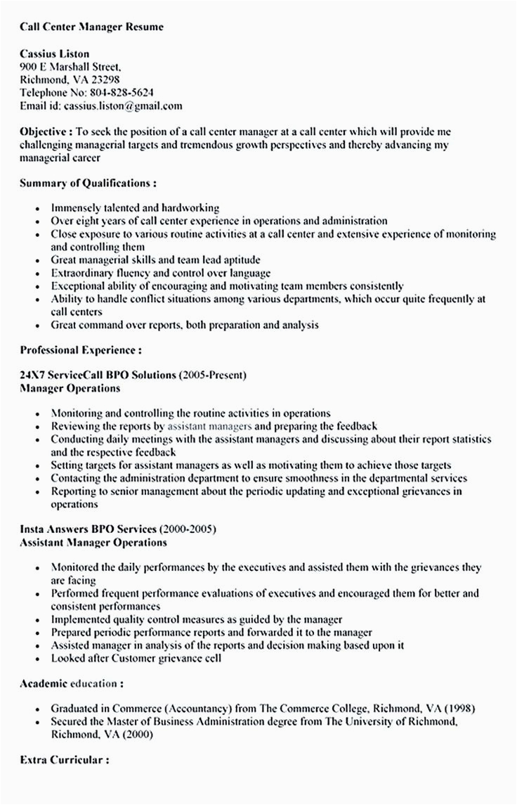 Resume Objective Sample for Call Center Call Center Resume for Professional with Relevant