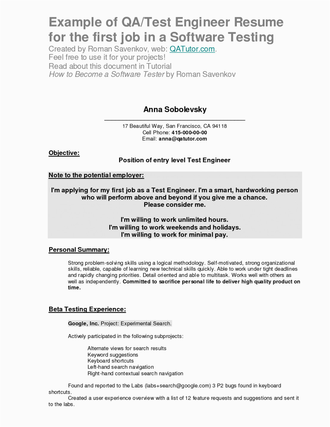 first job resume