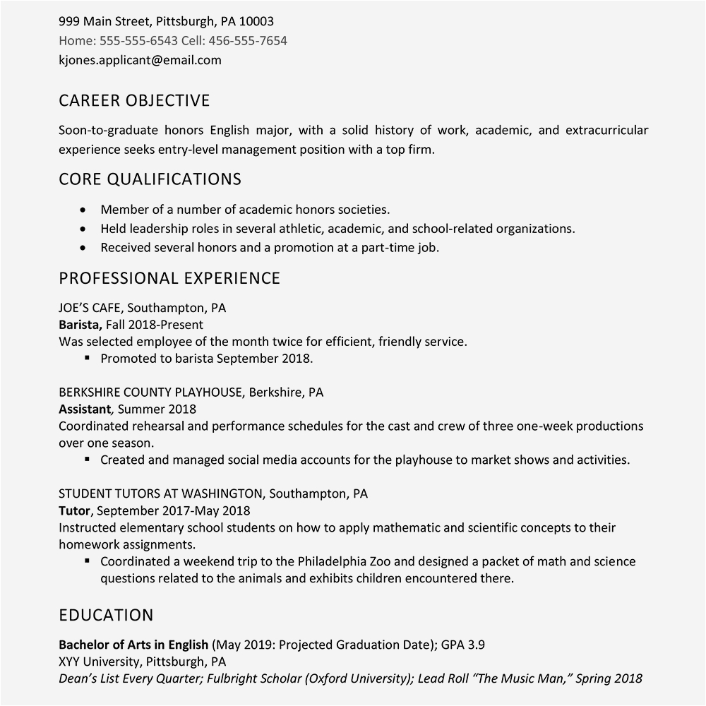 Resume Objective Sample for High School Graduate High School Graduate Resume Example Work Experience