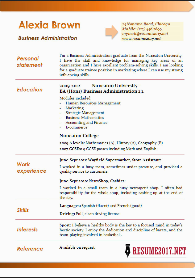 business administration resume examples 2017