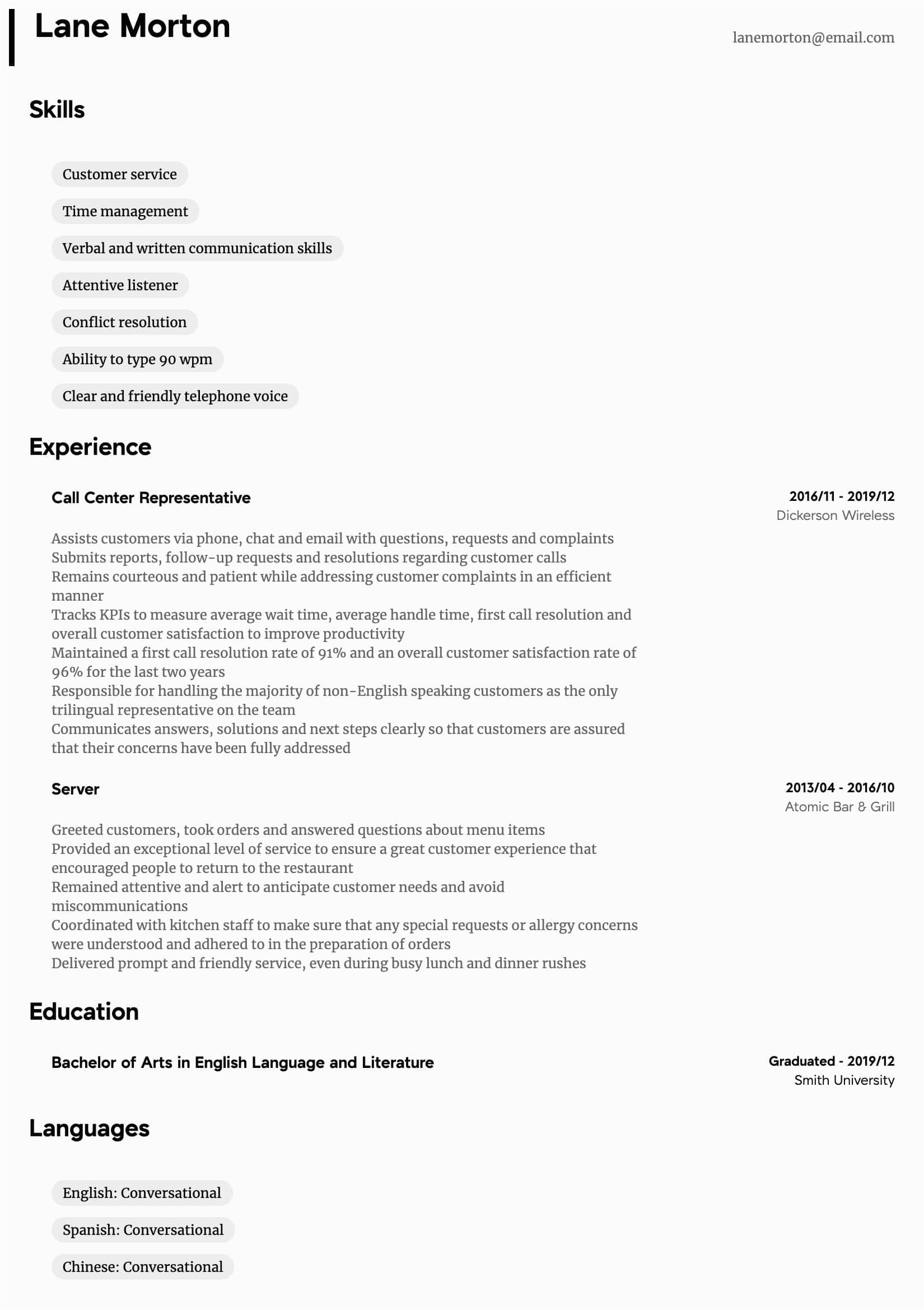call center representative resume sample