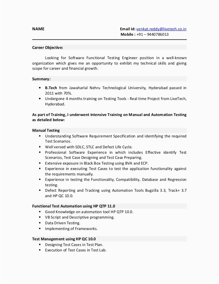sample resume for 3 years experience in manual testing