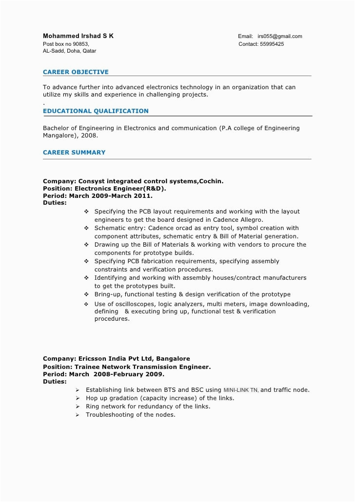 sample resume format for 3 years