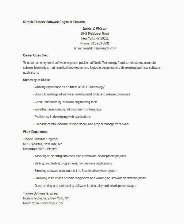 fresher engineer resume template