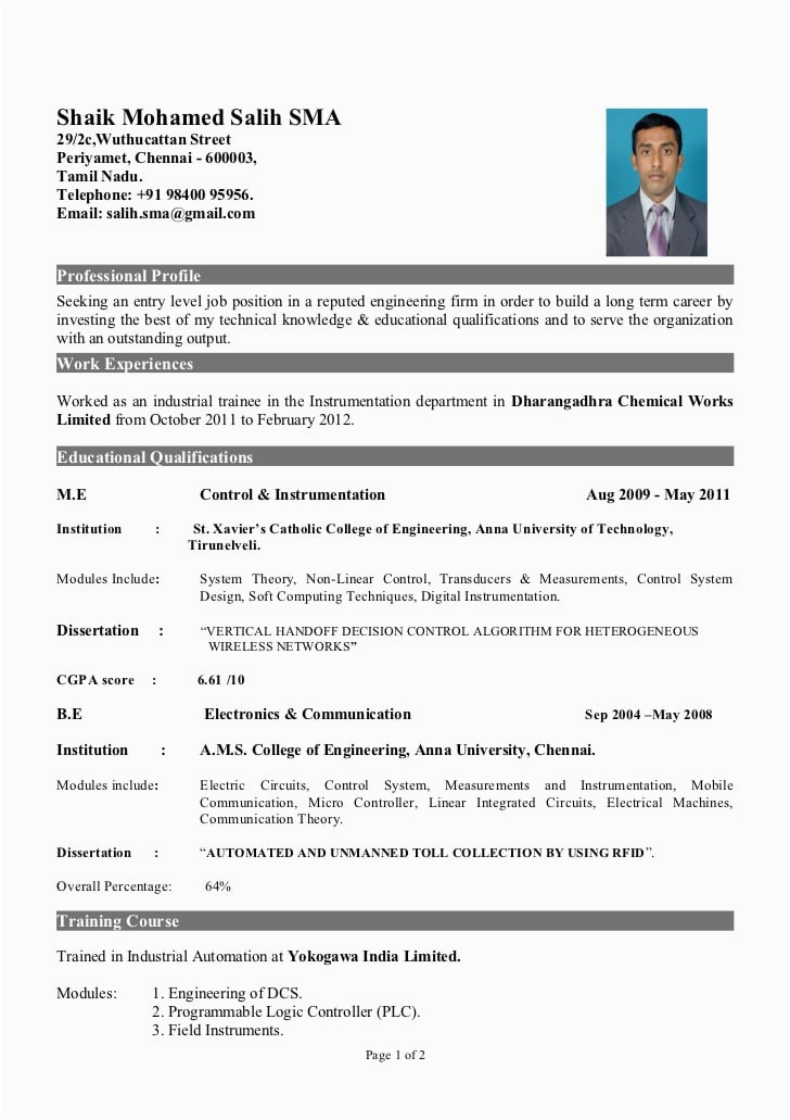 resume format for postgraduate students