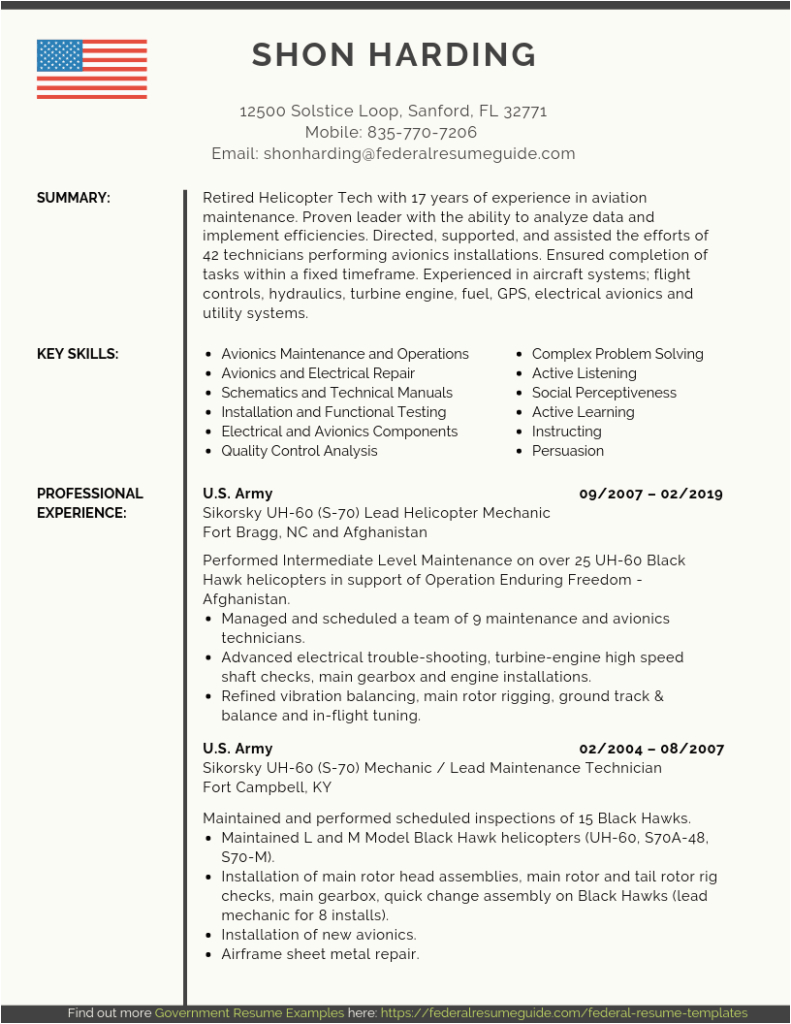 Sample Military Resume for Civilian Job Military to Civilian Resume Examples Template [pdf