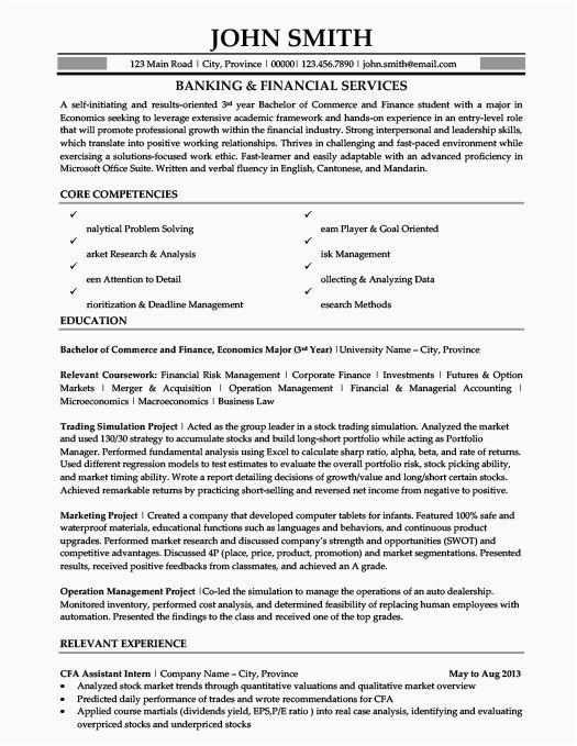 Sample Resume for Banking and Finance Graduate Banking and Financial Services Resume Template