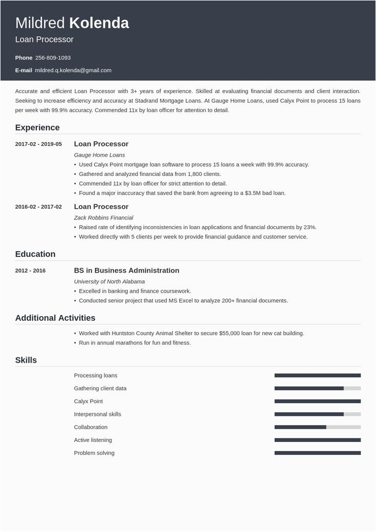 Sample Resume for Business Loan Application Loan Processor Resume Example Template Influx
