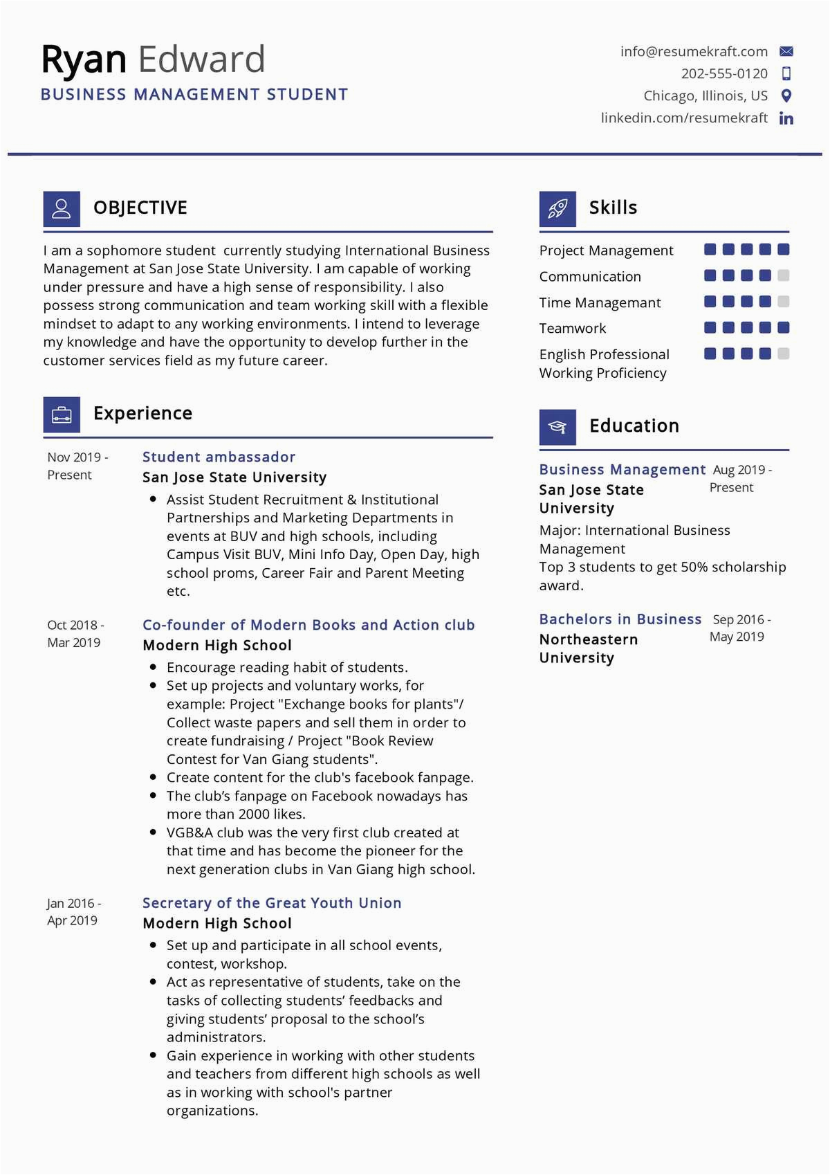 Sample Resume for Business Management Student Business Management Student Resume Example Resumekraft