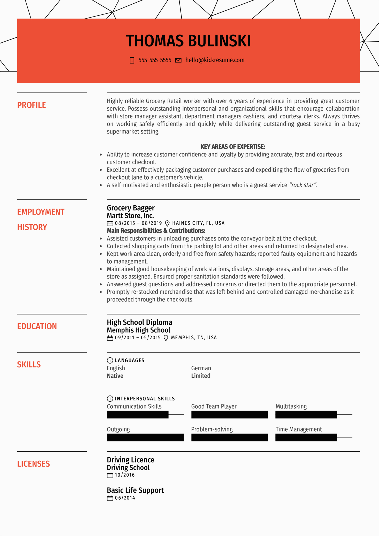 Sample Resume for Grocery Store Bagger Grocery Bagger Resume Sample
