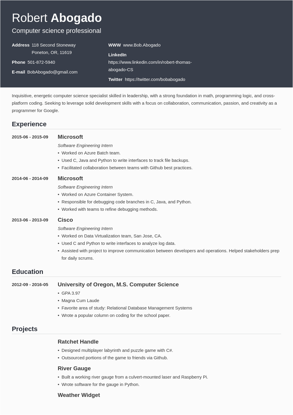 engineering puter science resume format for freshers