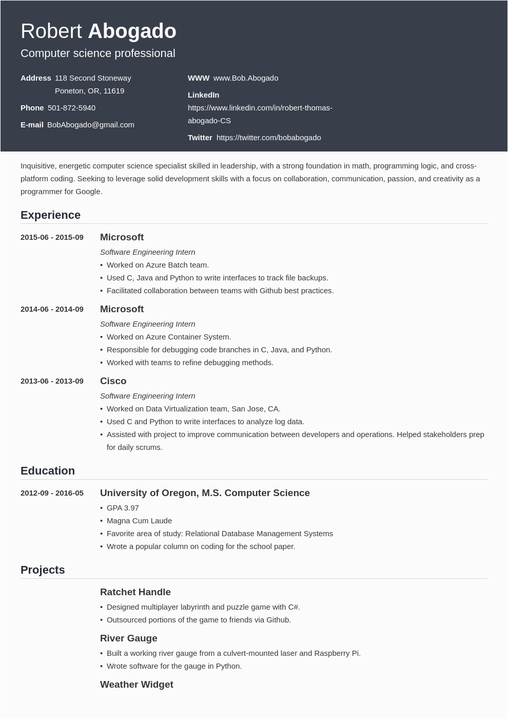 Sample Resume for Ms In Cs Engineering Puter Science Resume format for Freshers