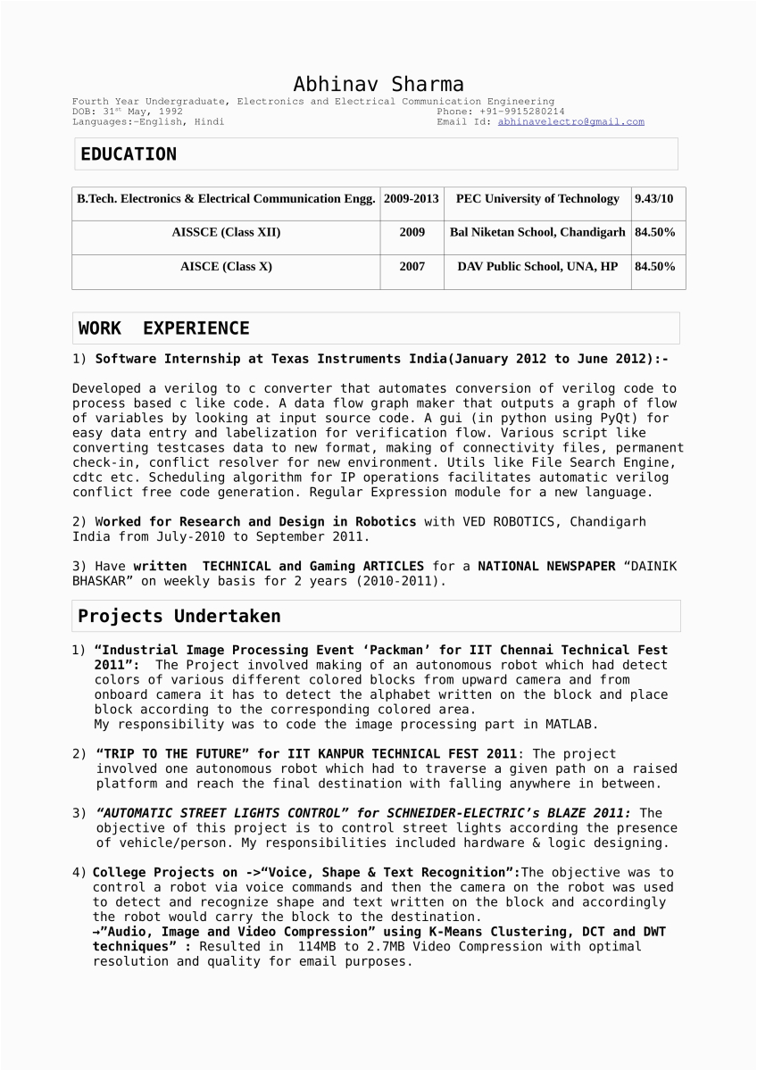 Sample Resume for Ms In Cs In Electronics Job In software but Want to Do Ms In Cs