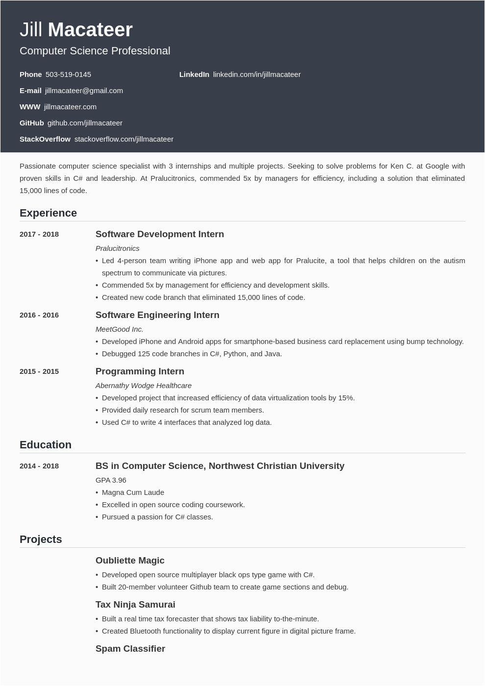 Sample Resume for Ms In Cs Puter Science Cs Resume Example & Template for 2021