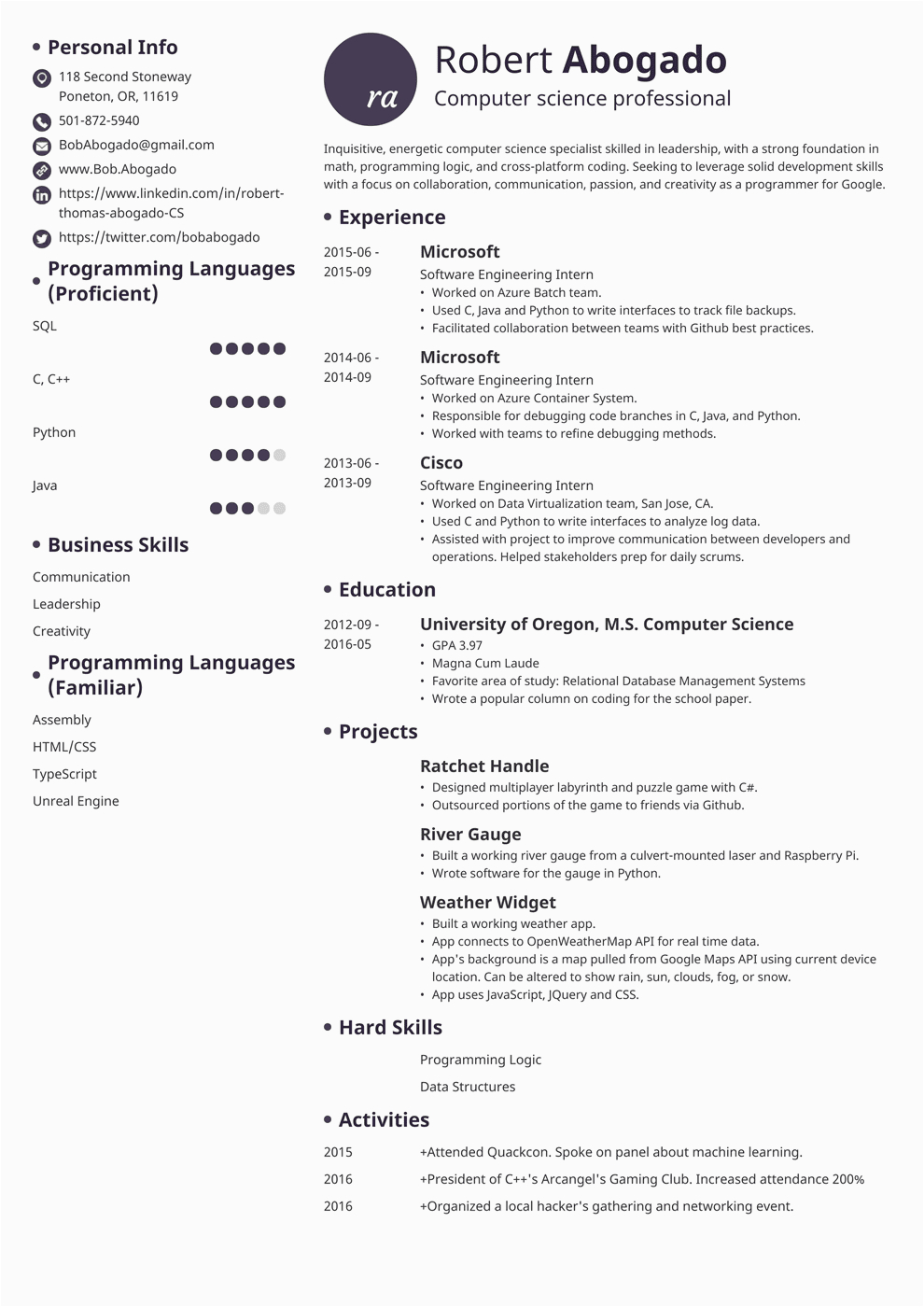 puter science resume