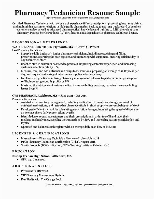 pharmacy technician resume sample